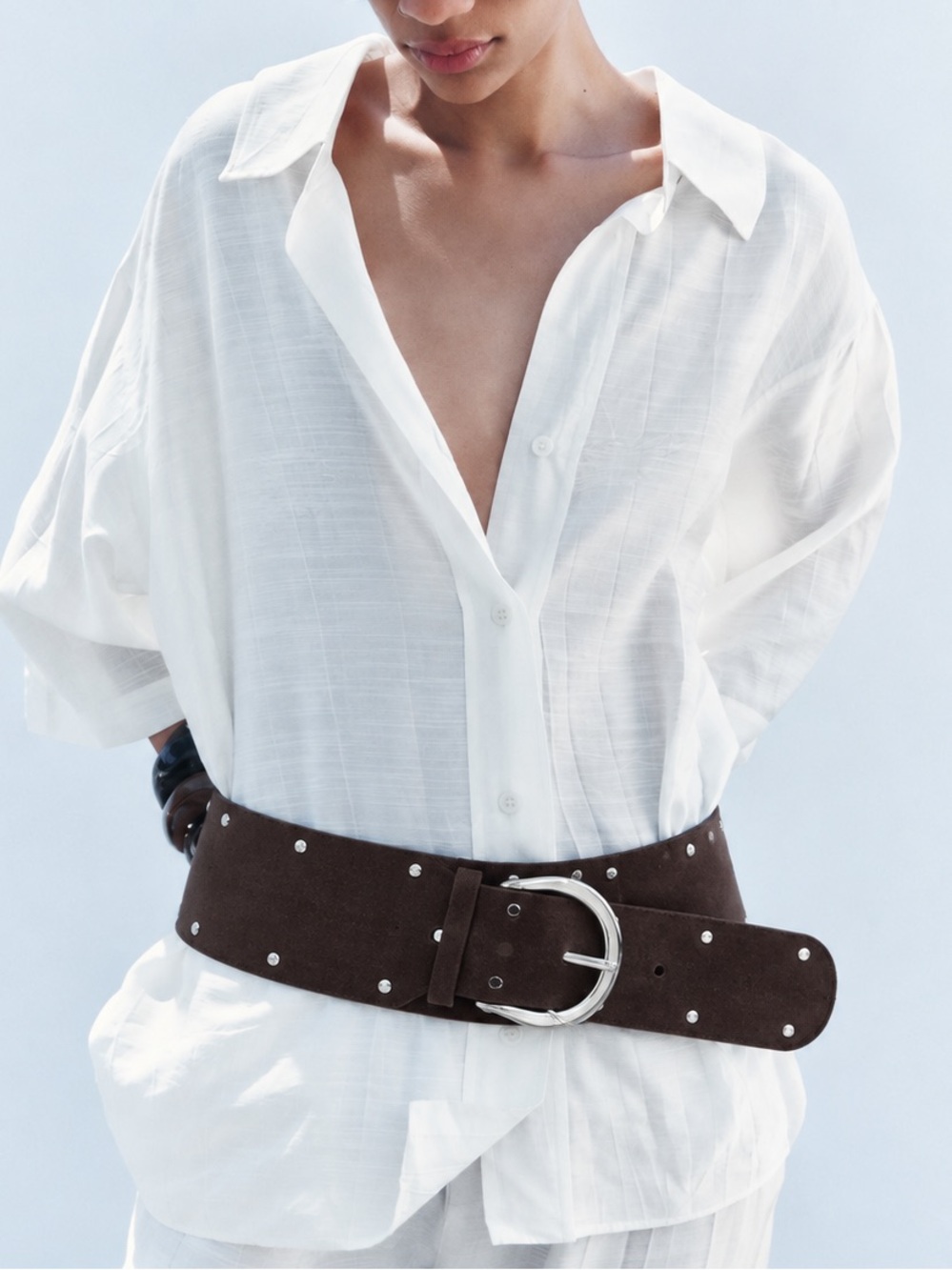 Zara Studded Wide Waist Belt NWT Brown